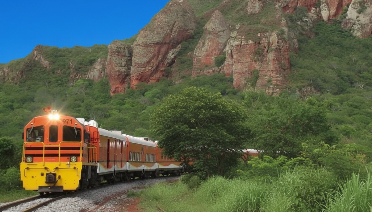 Trem da Morte em sua clássica versão Expresso Oriental corta a paisagem boliviana