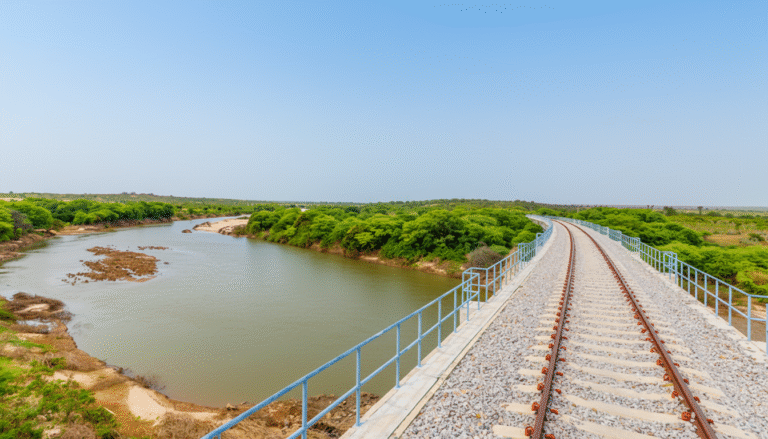 Ferrovia FIOL atravessando rio na Bahia.