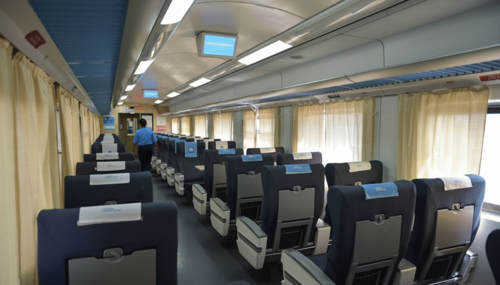 Interior do trem de Buenos Aires a Mar del Plata, na classe Pullman: mais espaço e conforto.