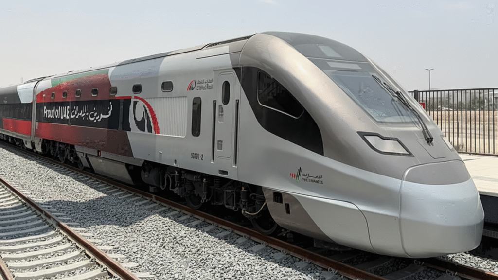 Primeiro trem de passageiros dos Emirados Árabes, operado pela Etihad Rail, foi inaugurado em junho/2026.