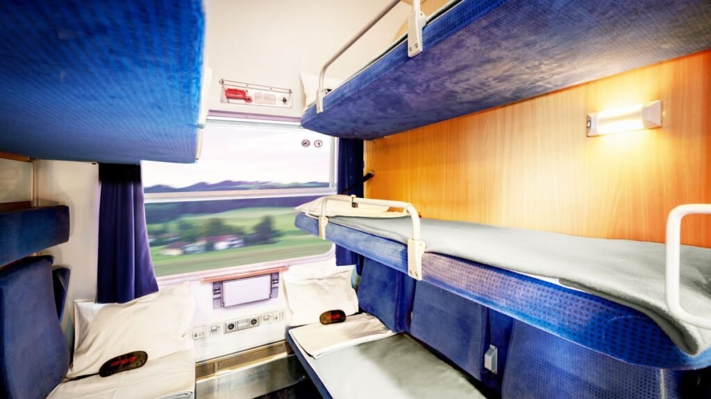 Trem noturno Europa: na cabine com 5 couchettes você viaja em grupo ou e economiza na rota Bruxelas-Milão. 